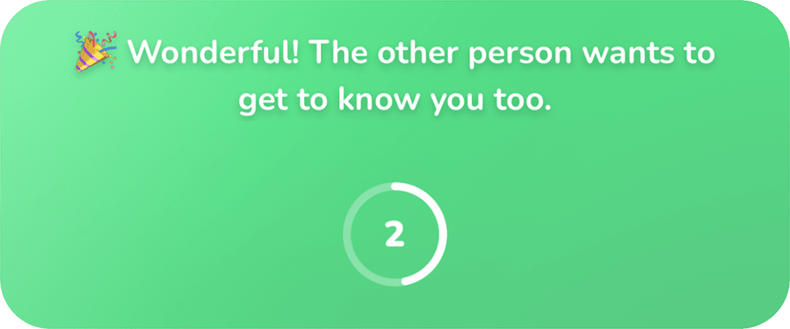The match screen: a Hidden Match, the interests you share, and the countdown